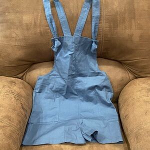 Zenana Outfitters Blue Denim-Style Short Overalls Romper